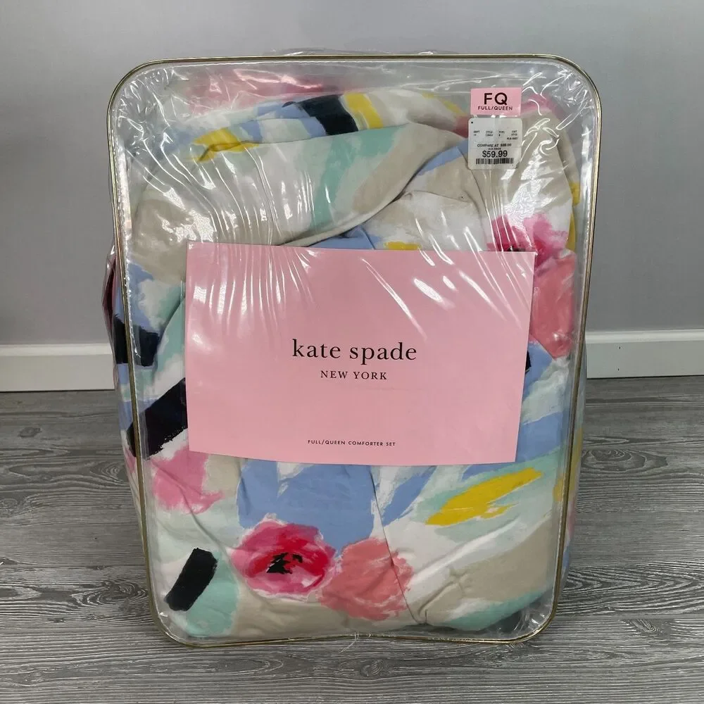 Kate Spade Paintball Floral Full-Queen Comforter Colorful Watercolor Pink Blue